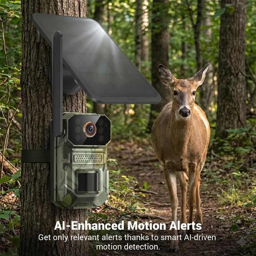 4G LTE Cellular Trail Camera with Solar Panel, 1080p Full HD Game Cameras, Live View, Night Vision, Motion Detection, 2-Way Talk, IP65, Built-in SIM Card, Unlimited Plan (Sold Separately)