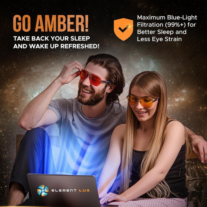 Blue Light Blocking Glasses Amber Lenses -For Better Sleep, Gaming, Eye Strain Blocker, Computer, Sunglasses