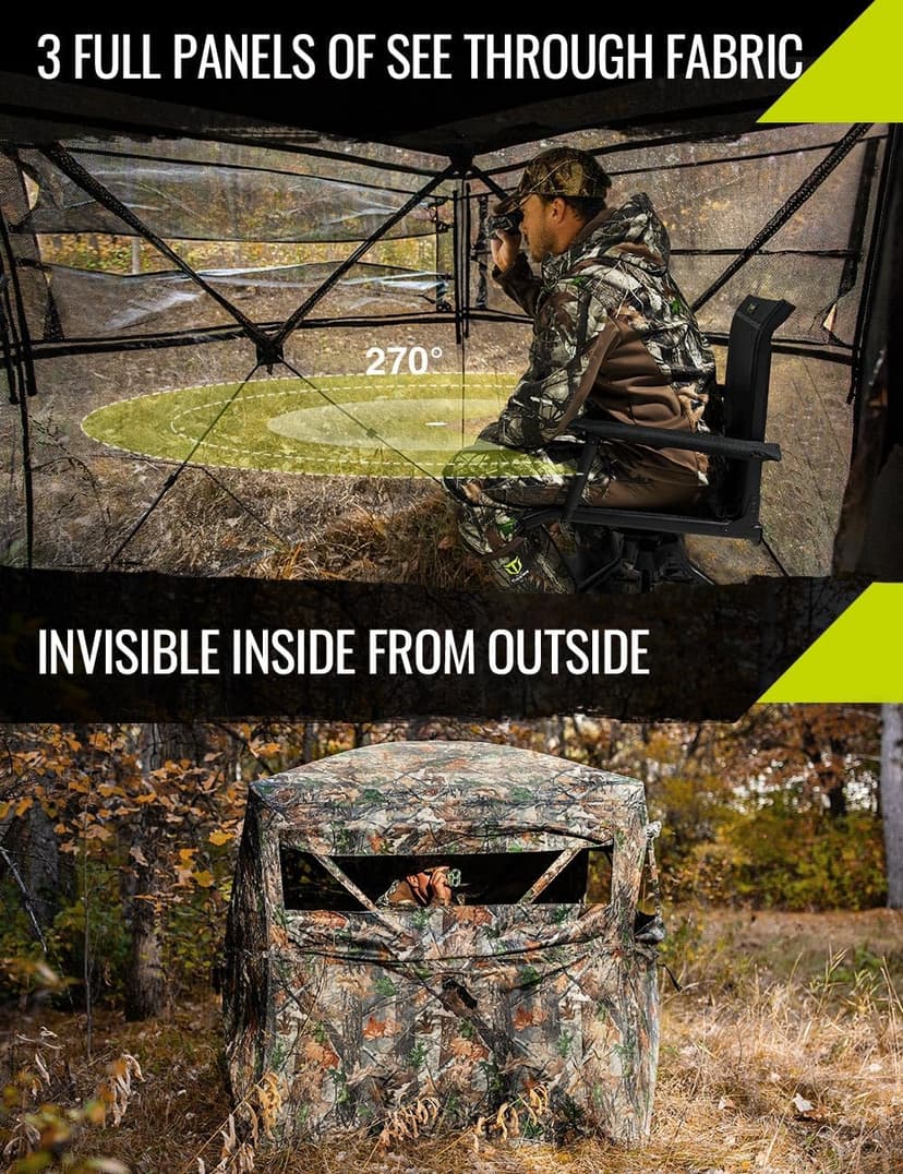 TIDEWE Hunting Blind 270°See Through with Carrying Bag for Turkey Hunting, Pop Up Ground Blinds, Portable Resilient Hunting Tent