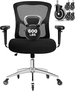 Big and Tall Office Chair 600lbs, Heavy Duty Ergonomic Mesh Chair, Computer Executive Desk Chair with Wide Thick Seat, Adjustable Armrests, Lumbar Support (Black, 601LBS) (Black, 601LBS)