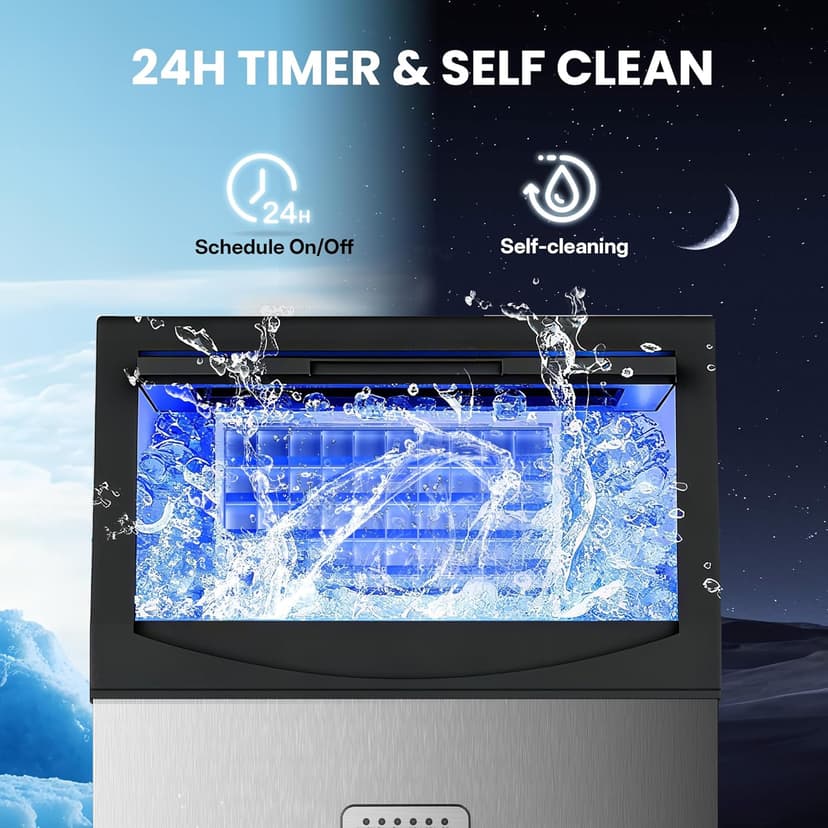 Manastin Commercial Ice Maker, 120lbs/24H Large Ice Machine, 33lbs Storage Capacity, 50 Ice Cubes/15 Mins, Under Counter Ice Maker with Water Filter, Self-Cleaning, Timer, for Home & Bar