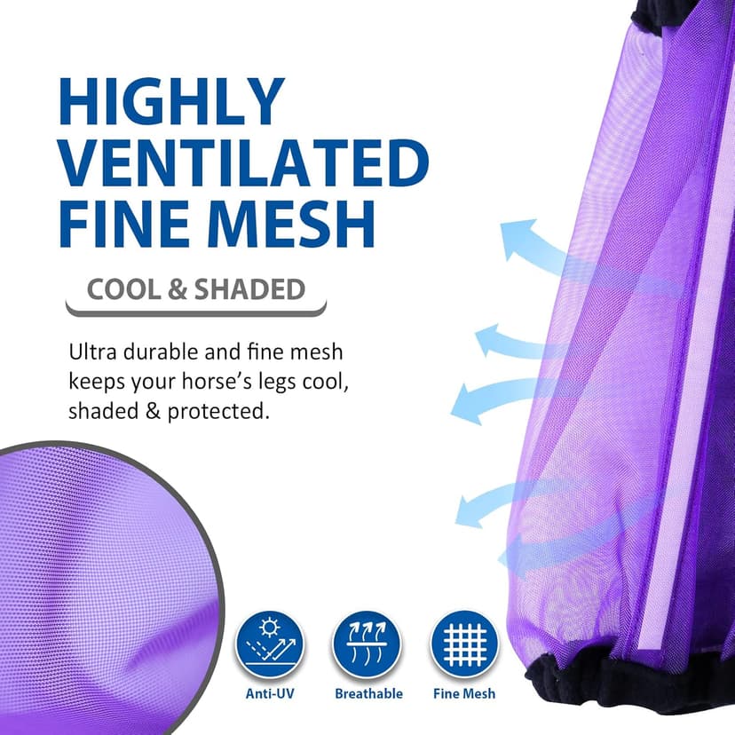 CareMaster Universal Size Horse Leggings Fine Mesh Horse Fly Boots Greatly Reduce Stomping Breathable Horse Boots Leg Wraps (Set of 4) Purple