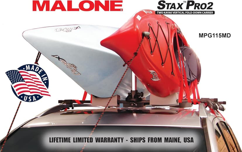 Malone Stax Pro2 Universal Car Rack Folding Kayak Carrier (2 Boat Carrier)