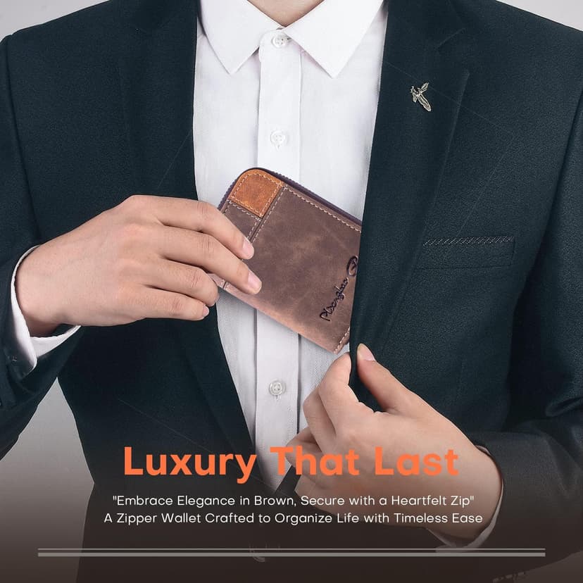 Lubsmuns RFID Card Holder, Slim RFID Blocking Card Wallet, Leather Zipper Credit Card Holder Gift for Men Women (Brown), Brown, slim, Minimalist