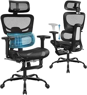 AreShark Office Chair Ergonomic Desk Chair,High Back Computer Chair with 3D Headrest & Armrests,Gaming Chair with Lumbar Support,90-135°Tilt Lock Mesh Office Chair with Footrest,Wheels,Black