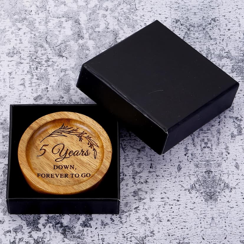 Wood Ring Dish 5 Year Anniversary Wood Gifts for Him Her - 5th Anniversary Wedding Gifts for Wife Husband, 5 Year Marriage Aniversario Wooden Jewelry Dish for Women Men, Fifth Aniversario Ideas