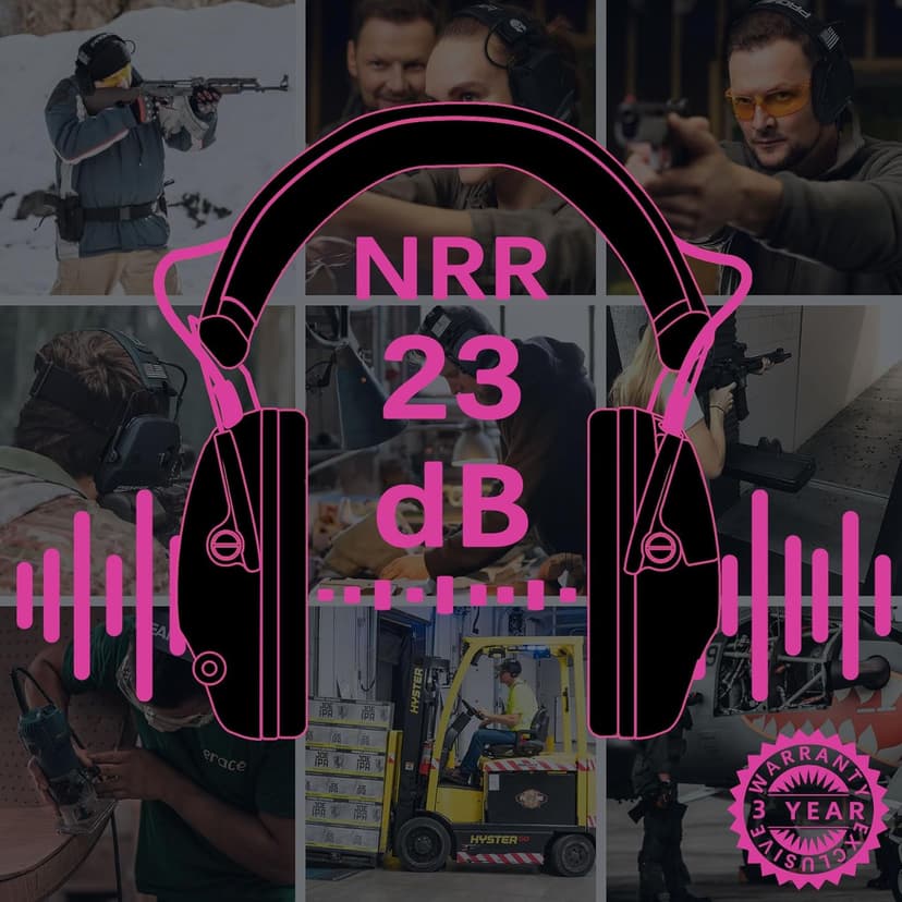PROHEAR Electronic Ear Protection for Shooting with 4X Sound Amplification, Gun Range Hearing Protection Muffs, NRR 23dB Noise Reduction Headphones for Hunting, Pink