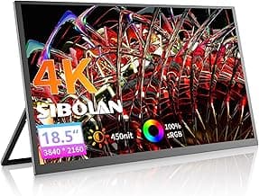 4K Portable Monitor 18.5" 3840x2160 UHD USB-C HDMI for Laptop, 1000:1, 100%sRGB, Built-in Stand & VESA Mount, 8Bit IPS Computer Gaming Display Travel Monitor for Desktop Mac Phones Tablet PS5/4 Switch