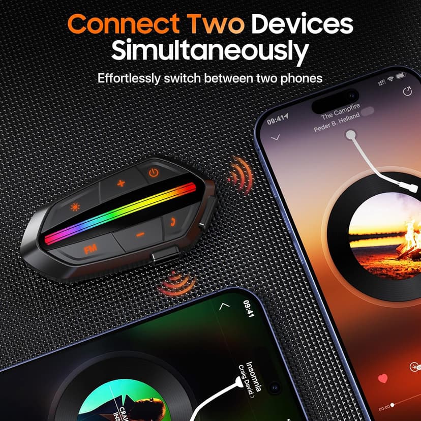 Motorcycle Bluetooth Headset, Bluetooth 5.3 Helmet Speakers with Loud Sound, RGB Lights & 1000mAh Battery, Noise Cancelling Helmet Bluetooth Headset for Drivers, IPX6 Waterproof Motorcycle Headphones