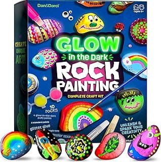 Dan&Darci Kids Rock Painting Kit - Glow in The Dark - Arts & Crafts Gifts for Boys and Girls Ages 6-12 - Craft Activities Kits - Creative Art Toys for 6, 7, 8, 9, 10, 11 & 12 Year Old Kid