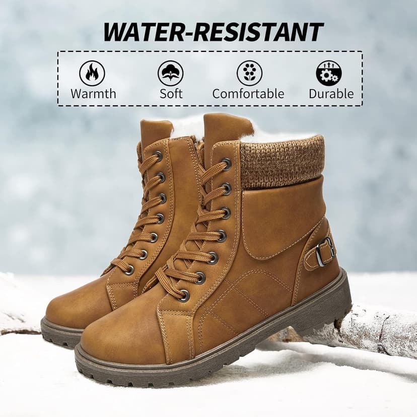 SERNIAL Womens Winter Snow Boots Fur Lined Ankle Boots White Black Side Zipper Booties