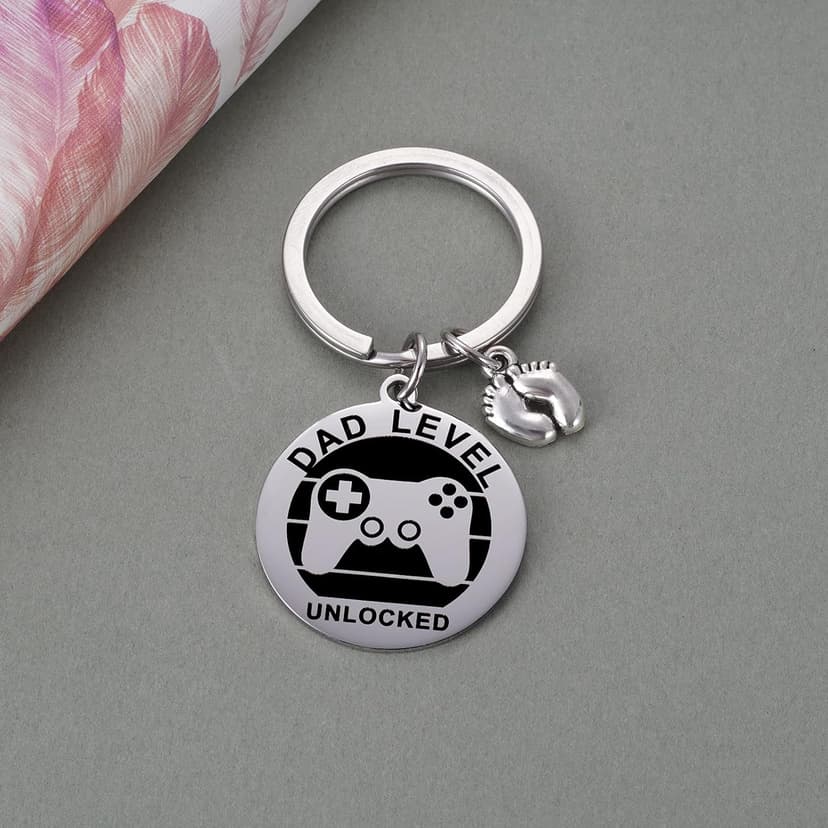 MIXJOY New Expecting Dad First Time Father's Day, Dad Unlocked Keychain with Baby Footprint Charm