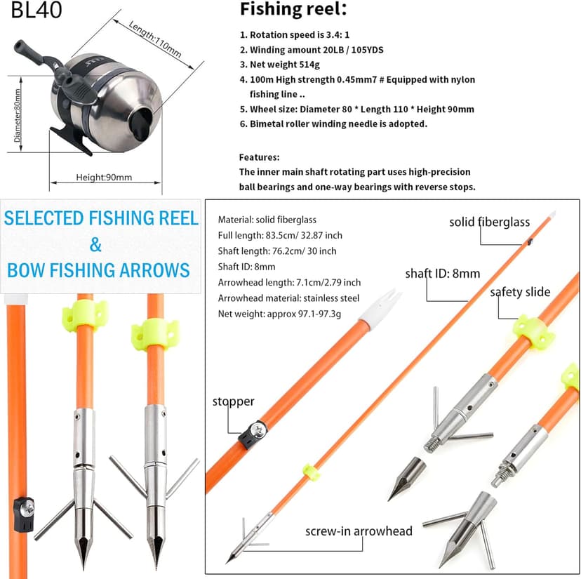 Archery Bowfishing Compound Bow Kit, 0-70lbs Adjustable,Ready to Fish Kit with Bowfishing Reel,Bow Fishing Arrows,Right-Handed for Adult/Youth Fishing Hunting Target Shooting