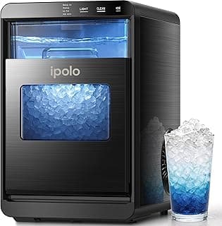 Nugget Ice Maker Countertop: 44lb/Day, Self-Cleaning, Black Stainless Steel, Portable, Soft Chewable Pebble Ice Machine for Home Kitchen, RV & Office