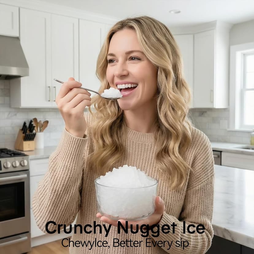 NEWBULIG Nugget Ice Makers Countertop, Portable Nugget Ice Machine, Ready in 6 Mins, 24lbs in 24Hrs, Auto-Cleaning, with Basket and Scoop, for Home, Kitchen, RV, Camping, Black