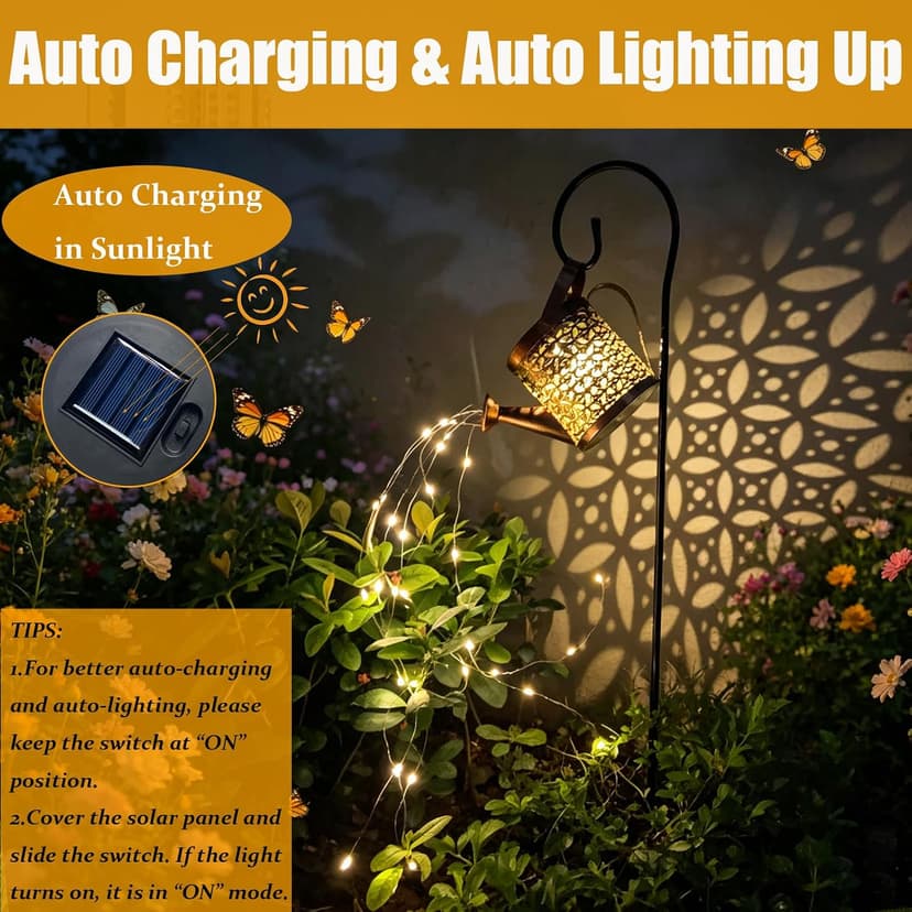 Unique Birthday Gardening Gifts for Women,Metal Solar Lanterns Outdoor Waterproof,Yard Art Cascading Lights,Patio Lawn decor Merrytech Solar Watering Can Light,Garden Decor Gifts for Mom Grandma Large B099FKMHQN