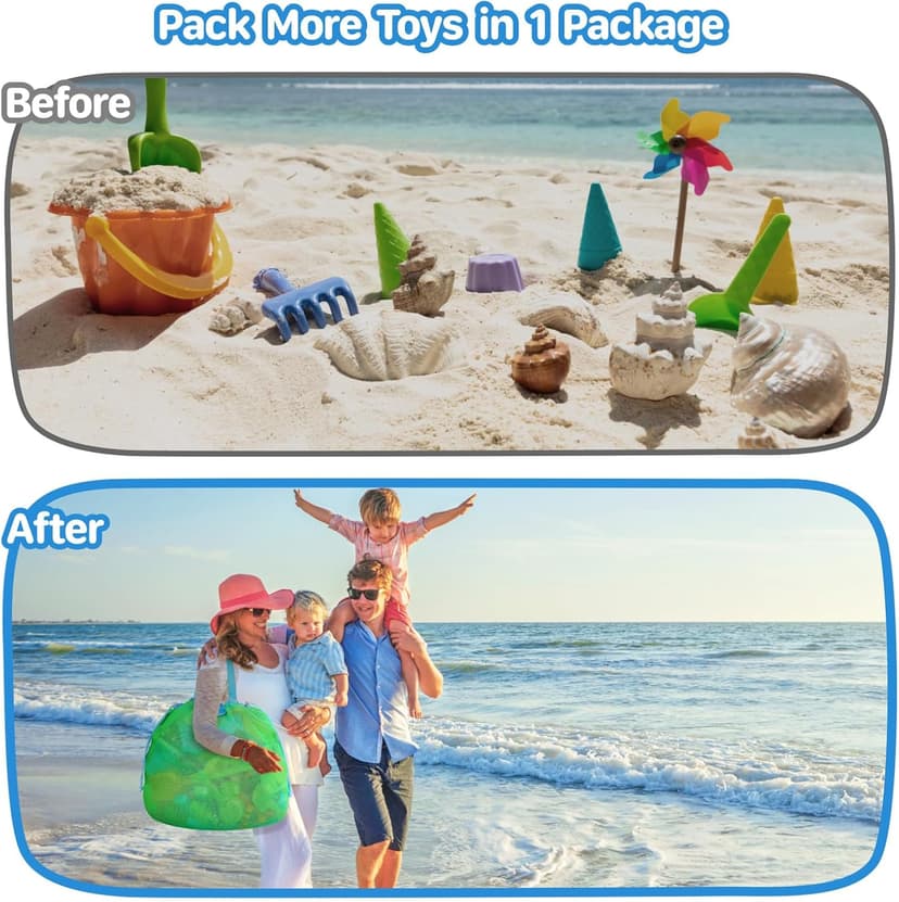 Extra Large Mesh Beach Toy Bag With Drawstring - Lightweight Tote for Sand Toys, Children's Storage Bag for Travel Essentials, Neon Green