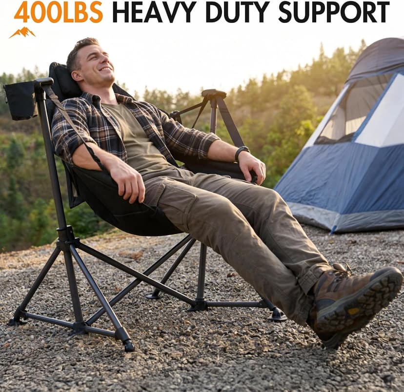 Portal Hammock Camping Chair Heavy Duty 400lbs - Swinging Chair Outdoor with Adjustable Recline & Headrest Pillow, Portable Hammock Swing Chair for Camping Beach Sports Events, Black