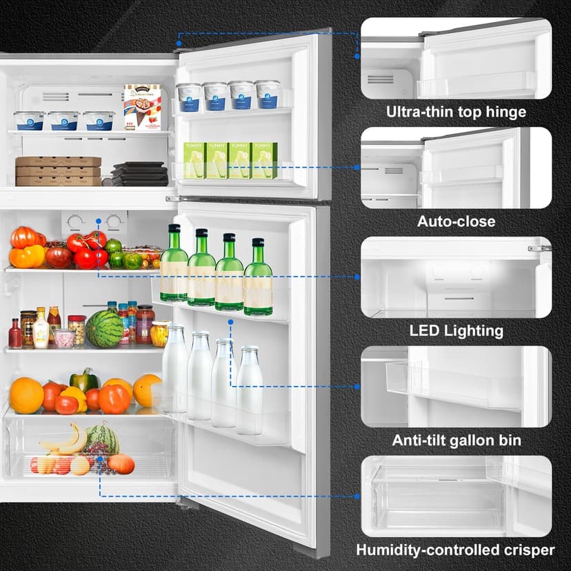 SMETA 30'' Top Mount Refrigerator with Freezer, 16.2 Cu. Ft. Stainless Steel 2-Door Counter Depth Fridge, Energy Saving, Ice Maker Ready, Reversible Door, Frost Free, Ideal for Garage & Office