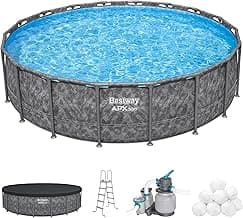 Bestway APX 365 18' x 52" Above Ground Pool, Round Metal Frame Outdoor Swimming Pool Set with Sand Filter Pump, Ladder, and Cover, Dark Marble
