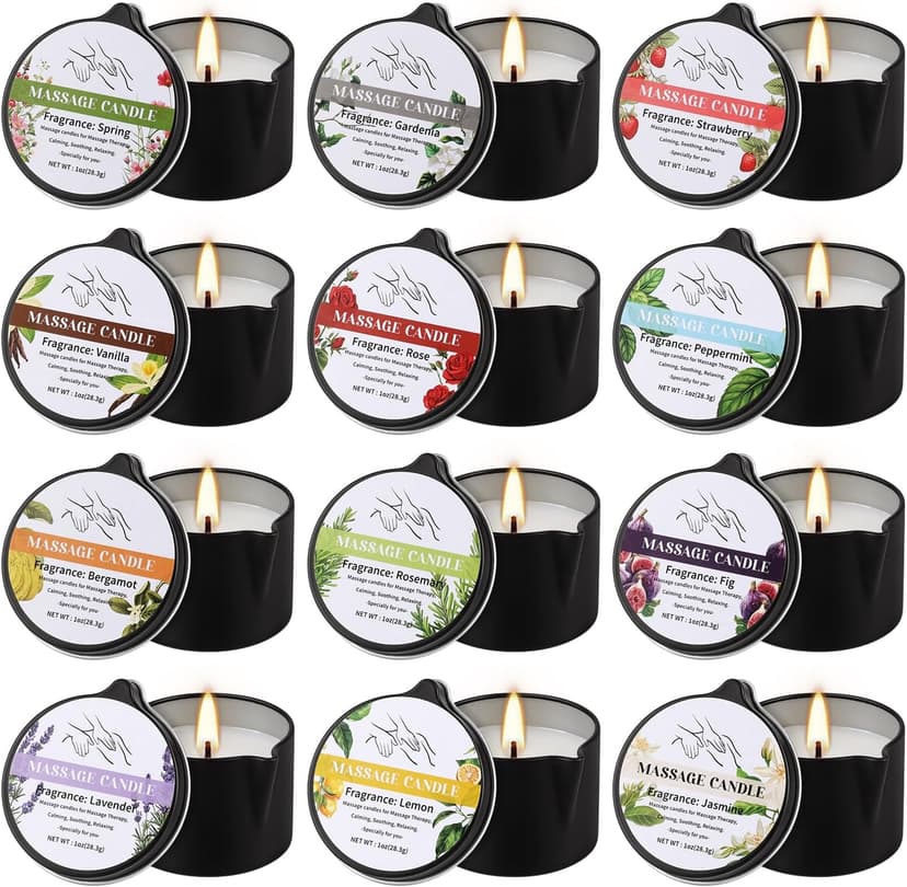 1oz Low Temperature Body Oil Scented Candles for Home Spa & Relaxation 12pcs Massage Oil Candle,Moisturising Natural Soybeans Gift Sets B0G4PYMTJP