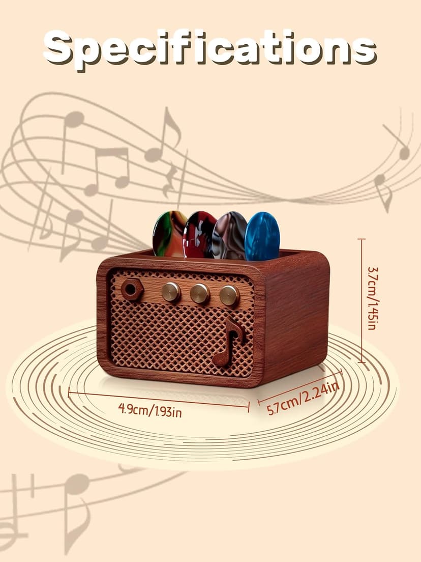 CoolGift Mart Guitar Pick Holder, Walnut Wood Amp Styled Guitar Pick Case for Picks Storage and Display, Guitar Gifts Accessories for Men Guitarists Guitar Players Music Lovers B0DPKMHK5J