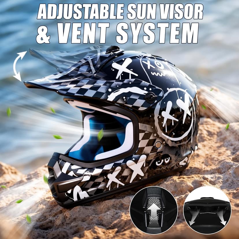 TRIANGLE Youth Kids Dirt Bike Helmet Full Face Motocross Helmet with Goggle & Gloves DOT/FMVSS-218 Approved Motorcycle Helmet