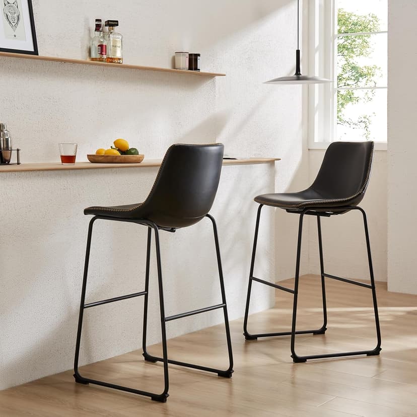 DUMOS 26 Inch Counter Height Bar Stools Set of 4, Modern Faux Leather High Barstools with Back and Metal Leg, Bar Chairs for Kitchen lsland, Black