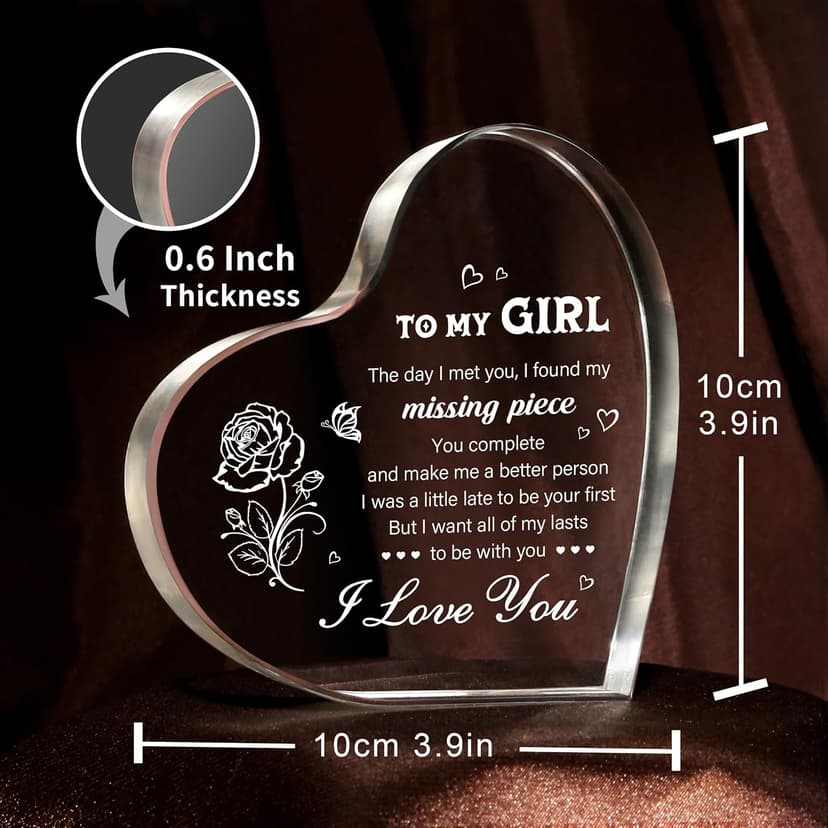 Gifts for Girlfriend, Girlfriend Birthday Gifts Ideas, To My Girl Heart Shaped Acrylic Block, I Love You Presents for Her, Valentines Day Christmas Idea for Her GF Wife