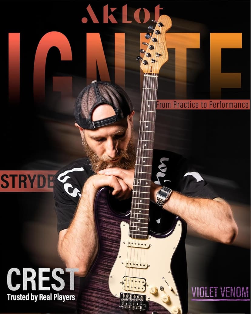 AKLOT Beginner Electric Guitar Kit: 10W Amp, Coil-Split HSS Pickups, Lesson Book, Roasted Maple Neck, Gig Bag, Tuner, Strap, Picks, Stryde Violet Venom