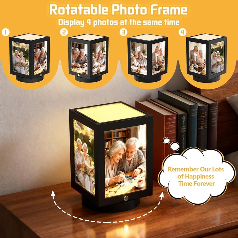Mixoo 4x6 Picture Frame Light, Vintage Rotating Photo Frame Tabletop Lamp, Touch Desk Lamp for Bedroom Bedside, Table lamps for Office Family Retirement Anniversary Birthday Gifts (Wooden Black) B0FN7D9BXX