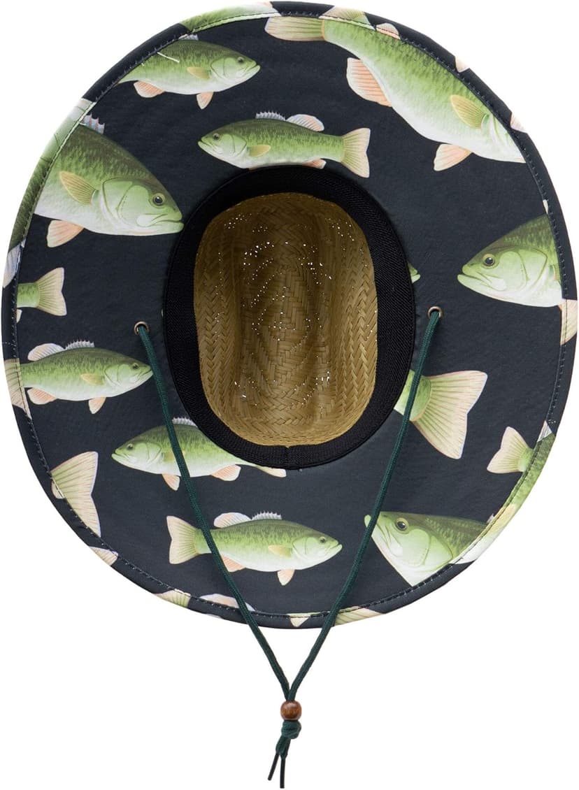 KC Republic Fabric Pattern Print Straw Sunhat Men & Women, Lifeguard Hat, Beach, Swim, Cruise, Paddle Board, Boat, Fishing, Fits All