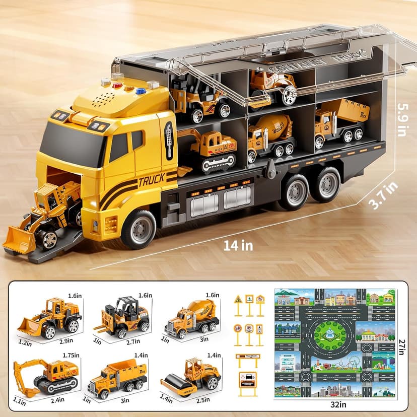 NIPLOOOW Kids Boys Construction Truck Vehicle Toy Set with Play Mat and Die-Cast Toy Car, Transport Carrier Truck for Kids 3-5, Birthday Gifts Toys for 3-8 Year Old Boys B0D7M51TRB