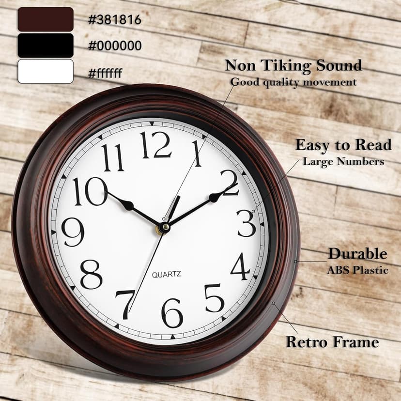 KECYET Wall Clock 10 Inch Battery Operated Silent Non-Ticking Wall Clock Vintage Retro Rustic Style Decorative for Bedroom Living Room Kitchen Home Office (Bronze)