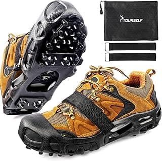 SYOURSELF Crampons Ice Cleats for Shoes and Boots Women Men Kids, 28 Shoe Spikes Non Slip Snow Traction Cleats for Snow and Ice Grippers for Shoes and Boots Hiking Walking Fishing Climbing