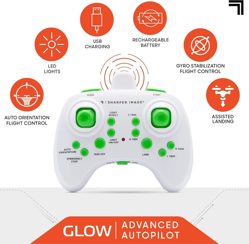 SHARPER IMAGE 2.4GHz RC Glow Up Stunt Drone with LED Lights, Mini Remote Controlled Quadcopter with Assisted Landing, Small Plane for Kids and Beginners, Wireless and Rechargeable