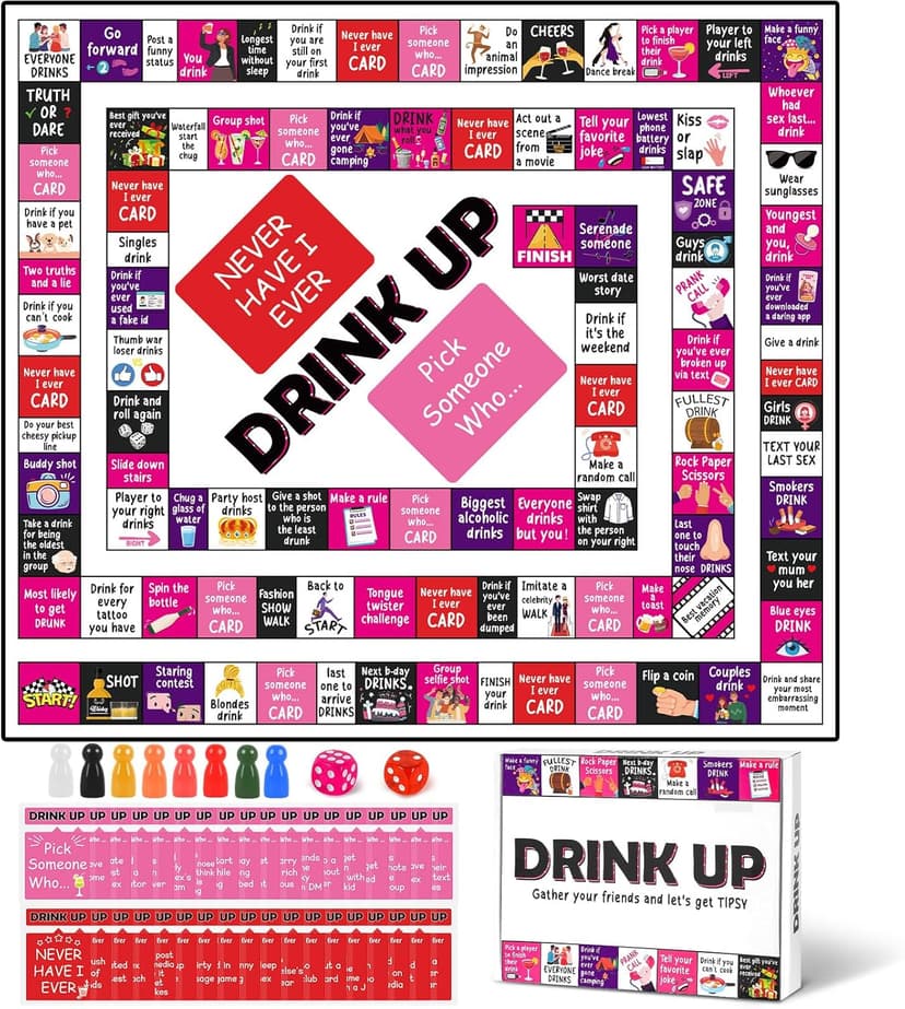 Drinking Board Games for Adults Waterproof Rubber Mat Drink Up Board Games Adult Tipsy Funny Party Interactive Drinking Games Ideal for Game Night Birthday Party Play, Age 21+, 2-8 Players