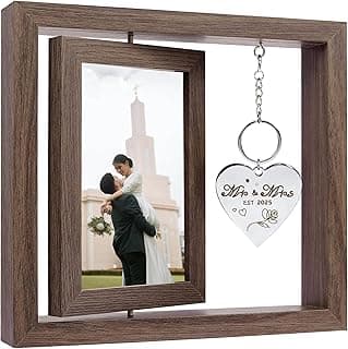 Wedding Gifts for Couples 2025,Rotating Floating Mr and Mrs Picture Frame,4x6 Rustic Picture Frame Engagement Gifts for Couples,Bridal Shower Gift for Bride to Be