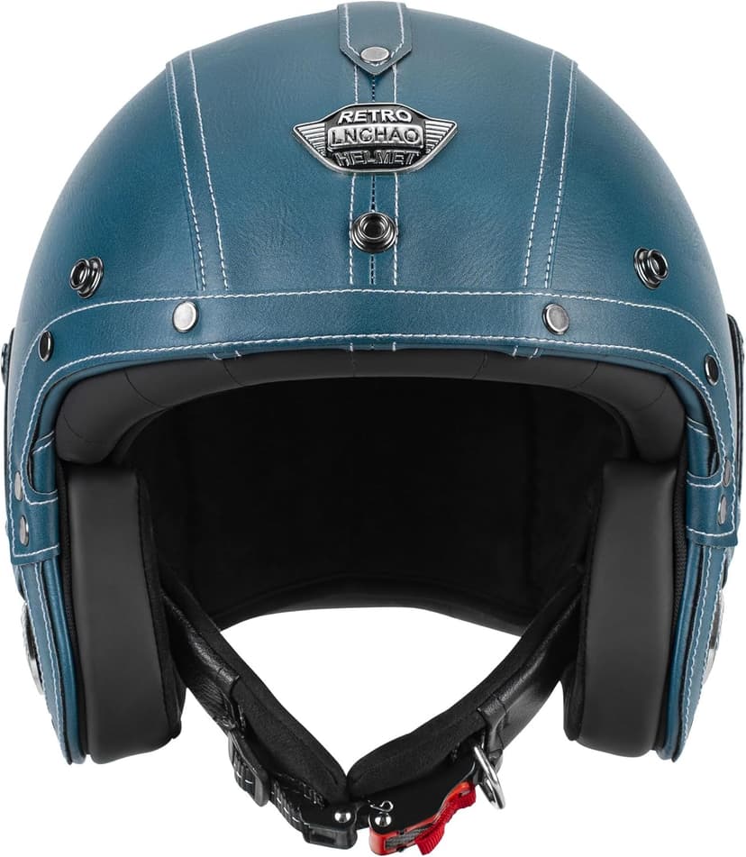 Handmade Leather 3/4 Open Face Motorcycle Helmet Retro Vintage Style DOT Approved Adult Half Helmet for Men Women Motorbike Moped Cruiser Scooter