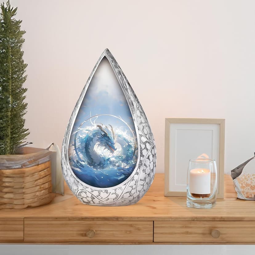 Blue Dragon Small Urn for Ashes Adult Male & Female - Straight Drop Burial Urns for Adult Human Ashes - Remembrance Gift for Loss of Husband - Decorative Cremains Holder for Dad (3 Inch) B0FBRS9T8T