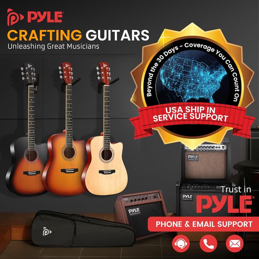 Pyle Steel String Acoustic Guitar Kit, 4/4 Full Size Cutaway All-Wood Guitarra Acustica with Premium Accessory Set and Upgraded Gig Bag, 41" Cherry Burst Glossy