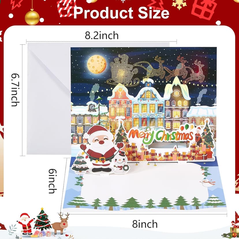 Christmas Cards Large Size, 3D Pop Up Merry Christmas Card with Light and Music, Handmade Christmas Gift Card with Envelope, Musical Greeting Card for Kids Son Daughter Husband Wife