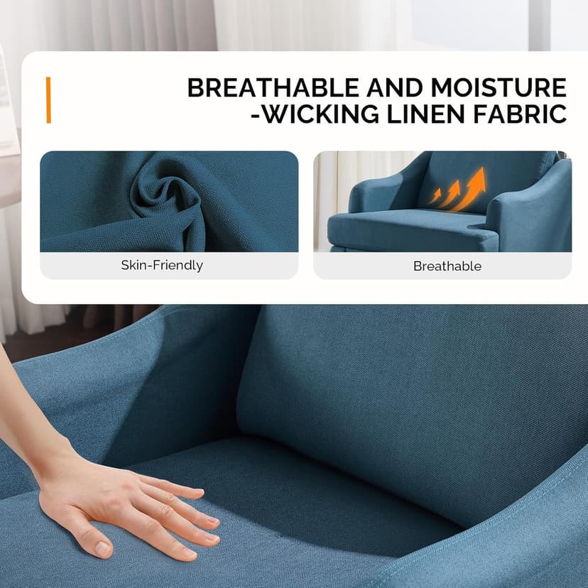 VINGLI Linen Fabric Accent Chair Navy Blue, Modern Upholstered Armchair, Comfy Sofa Chair Living Room Bedroom Furniture for Apartment