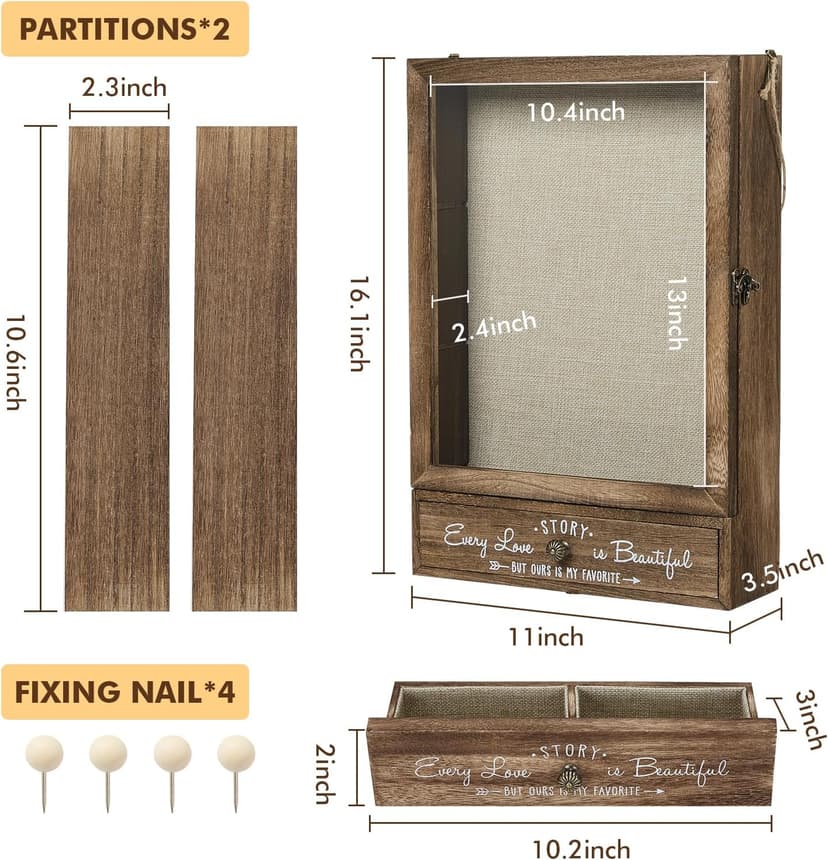 AW BRIDAL 11X16 Large Shadow Box Picture Frames Deep Shadow Boxes Display Cases with Removable Shelves and Drawers, Brown Wooden Memory Boxes for Keepsakes with Slot Christmas Decorations Gifts