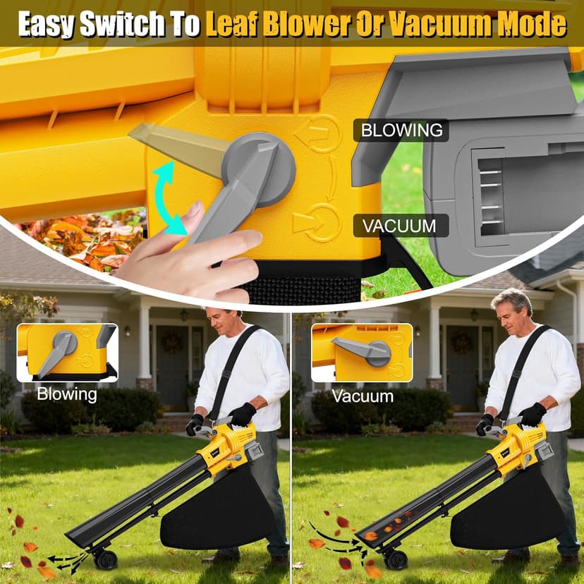 Cordless Leaf Blower Vacuum Mulcher Compatible for Dewalt 20V Battery(NO Battery), 3-in-1 Handheld Leaf Vacuum Mulcher with 40L Bag, 4 Variable Speeds with Turbo Modes for Yard Patio Driveway Cleanup