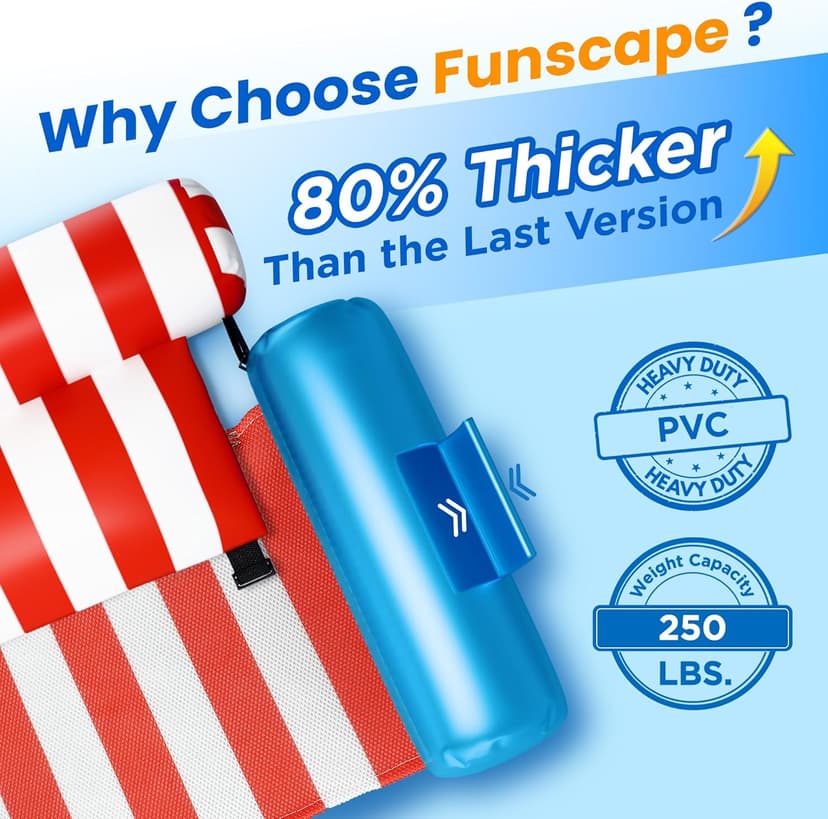 Funscape Pool Floats Chairs Adult, 2 Packs Heavy Duty Inflatable Swimming Pool Lounges, Fabric Floating Hammock Seat, Kid Blow Pool Noodle Lake Raft Floaties, Fun Summer Beach Water Party Game-Stripe