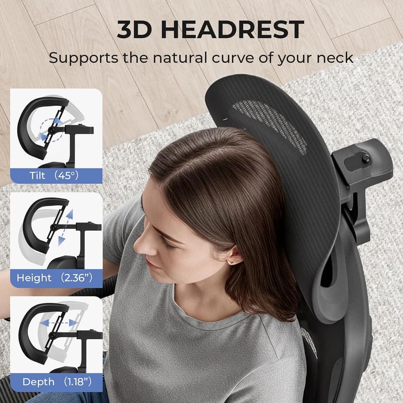 Ergonomic Office Chair with Headrest, Lumbar Support, Flip-Up Armrests, Thick Memory Foam Seat - 350lbs Capacity, Adjustable Height for Big & Tall, Perfect for Home Office Studios