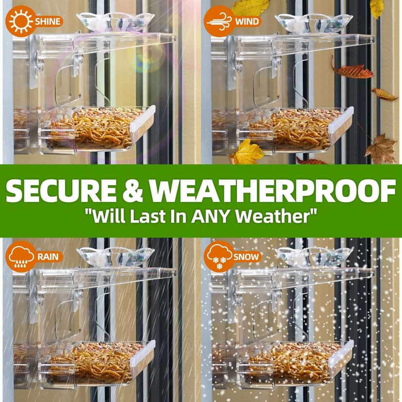 Window Bird Feeder with Non-Marking Self-Adhesive Hooks, Clear and Transparent, Outdoor Wild Bird Watching Gift, Garden Decor (Standard)
