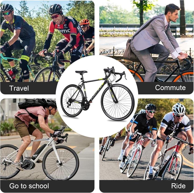 WEIZE Road Bike, 700C Wheel City Commuter Bicycle, 14 Speed Drop Bar, Racing Adult Bike with Caliper Brakes, High-Carbon Steel Hybrid Bikes, Urban Adult Bicycle for Men and Women