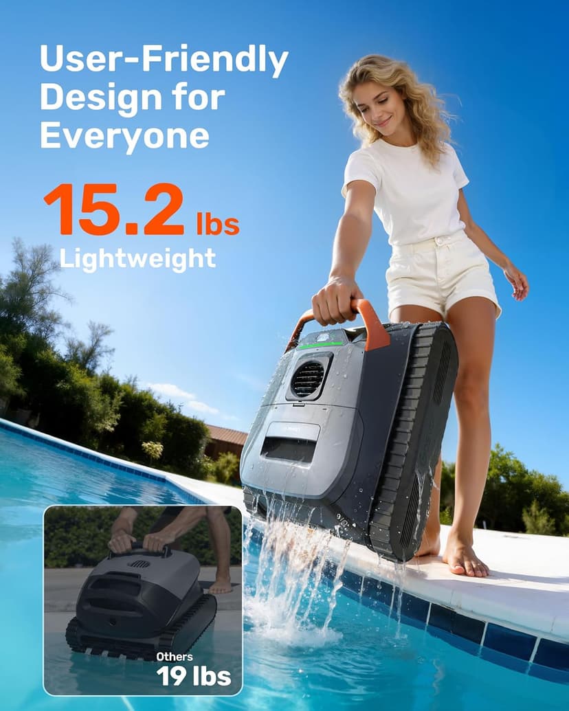 Gosvor LiteVac G1 Pool Vacuum, Wall & Waterline Cleaning, Double Filtration, 150-Min Battery Life for Smart Mode, 200-Min Battery Life for ECO Mode, Smart Navigation, with APP, Orange
